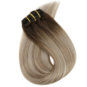 Fshine Clip in Extensions 100% Remy Human Hair 7pcs Balayage #3/8/22 - FShine Shop